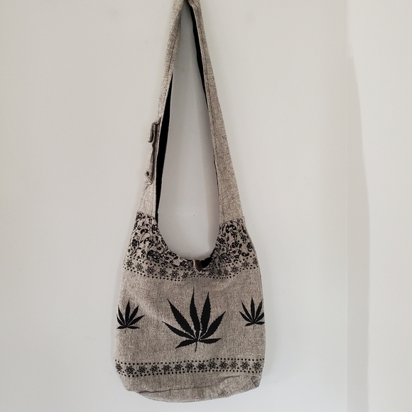 RISING INT'L Gray Black Woven Fabric Hobo Zip Shoulder Bag Floral & Hemp Boho - Picture 16 of 16